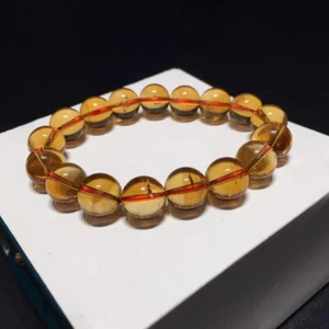 12mm Natural Yellow Citrine Quartz Crystal Round Beads Bracelet AAA - Picture 1 of 6