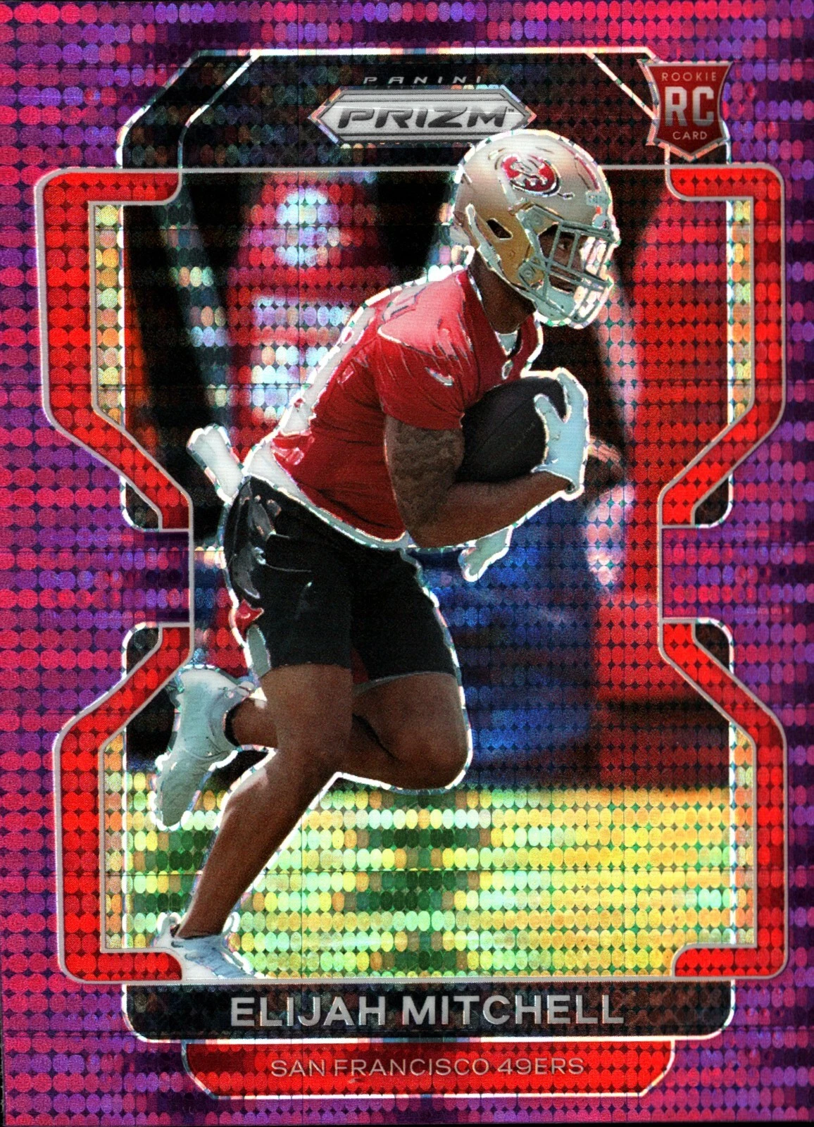 2021 Panini Prizm Football Purple Pulsar #399 Elijah Mitchell Rookie 49ERS