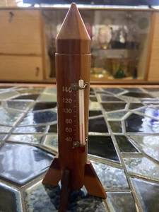 1960’s Vintage Australian MULGA WOOD Rocket Ship Space Ship/Rocket Thermometer - Picture 1 of 8