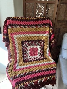 Handmade Burgundy Crochet Throw Afghan Cottagecore 47x47 inch Blanket - Picture 1 of 4