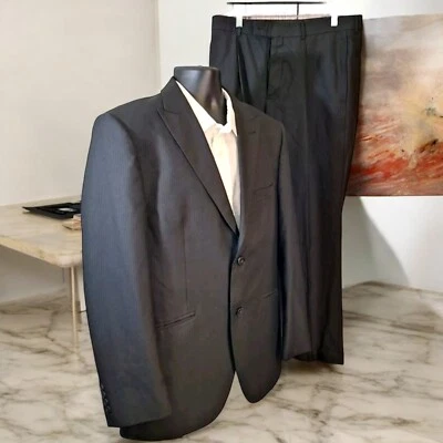 J Ferrar 2 Piece Suit Black Mens 40R 34X30 Black w Black Stripe - Image 1 of 4