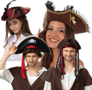 Pirate Hat Fancy Dress Costume Cosplay Pirate Hat with Hair Red Ribbon - Picture 1 of 5