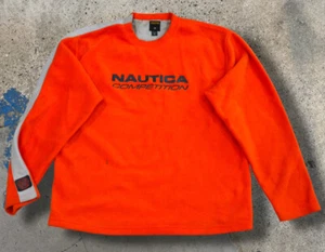 Vintage Nautica Competition Sweatshirt Medium Orange Crew Neck Fleece Spell Out - Picture 1 of 12