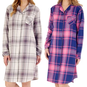 Slenderella Ladies Check Nightshirt Brushed Cotton Button Up Checked Nightie