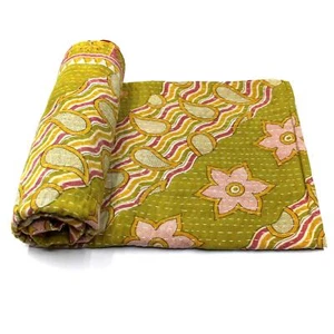 Vintage Kantha Quilt Indian Handmade Cotton Bedspread Authentic Blanket Throw - Picture 1 of 6