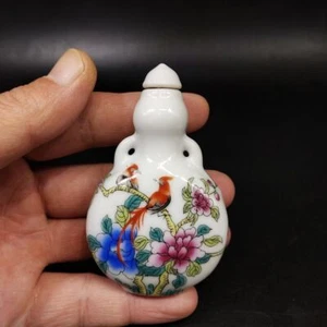 Bottiglia Snuff Porcellana Doppio Manico Peonia Azalea Design Stile Qing Da Collezione - Foto 1 di 12