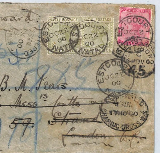 Sudáfrica NATAL Cubierta *Estcourt* 1900 CDS Reg'd Forwarded COUTTS Londres XJ179 Foto 1 de 4