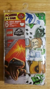 Boys LEGO JURASSIC WORLD BRIEFS 6 PAIR PACKAGE Size 4. New. free shipping - Picture 1 of 5