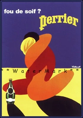 Impresión de póster vintage Perrier 1980 Lovers Embrace estilo retro arte decoración de pared Foto 1 de 4