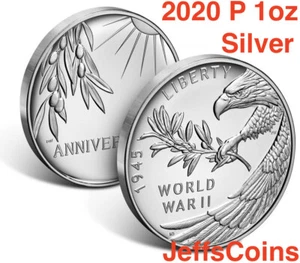 2020 P Mint End of World War II 75th 1 oz .999 Silver Medal Eagle 1945 20XH Rare - Picture 1 of 12