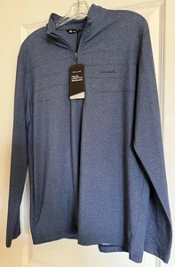 Pull homme Travis Mathew 1/4 zip bleu manches longues golf taille moyenne neuf avec étiquette VOIR DES - Photo 1/9