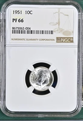 Moneda de diez centavos Roosevelt 1951 prueba NGC PF-66-004 Foto 1 de 2