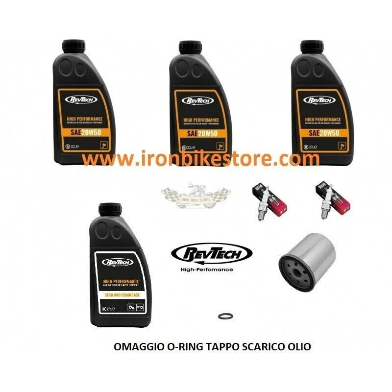 Kit tagliando Sportster 883 E 1200 dal 86 al 2020 olio Revtech e filtro cromato