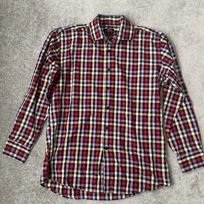 Steven Land Shirt Mens 16.5 34/35 Red Purple Yellow Black Checkered Plaid Modern - Image 1 of 4