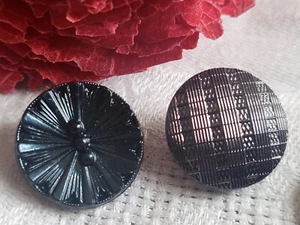 Duo boutons anciens en verre  gris violet  collection 1,7 cm D14B - Picture 1 of 4