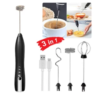 Electric Milk Frother Coffee Whisk Handheld Frappe Chocolate Mixer Rechargeable - Picture 1 of 13