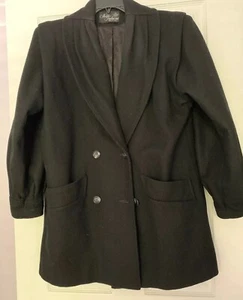Abrigo Noble Fashions De Colección Negro 100% Lana Doble Pecho Sin Etiqueta Talla 12-14 - Imagen 1 de 12