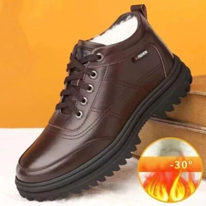 Mens Thicken Fleece Lined Ankle Snow Boots Slip On Lace Up Winter Warm Shoes - Picture 1 of 10