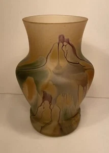 Vintage Rueven große Glas Vase Jugendstil handbemalt Tropfsatiniert Art 9" hoch* - Bild 1 von 17