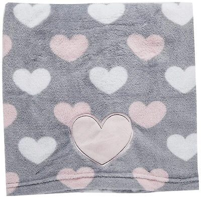 Little Love by NoJo  Coral Fleece Blanket Hug and Kisses Pink Gray White Heart - Изображение 1 из 3