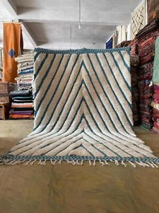 Beni ourain rug 6.8x10.2, Large Beige and turquoise Moroccan rug Artistic Berber - Imagen 1 de 10