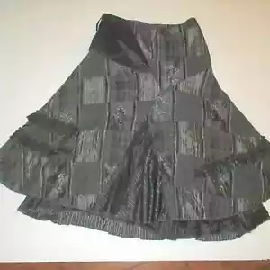 NZL 2 Tier Skirt Gray Black Layered Ruffle Flounce Patchwork Boho Turkey sz 36 - Picture 1 of 6