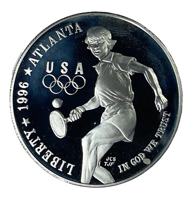 1996-P $1 Oly Tennis Modern Silver Commemorative Dollar Proof # - Image 1 of 2