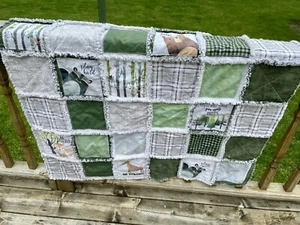 NEW! Crib, Baby, Toddler size handmade rag Quilt Large Cotton Neutral Animals - Picture 1 of 3
