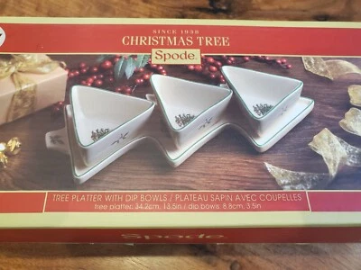 New 4 Pc Spode Christmas Tree Platter With Dip Nut Candy Condiment Relish Bowls - Image 1 of 4
