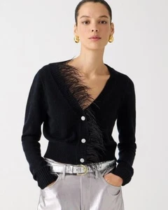 J.CREW ostrich feather cropped cashmere cardigan, size L 10/12/14 VGC RRP £165 - Picture 1 of 12