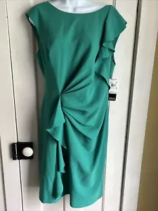 adrianna papell Women’s Sleeveless dress 16 Green Front Ruffle Sheath Lined NWT - Picture 1 of 11