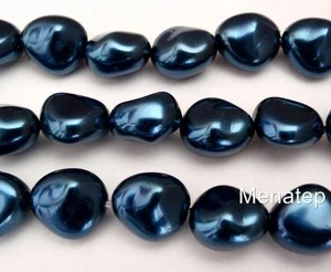 12 11 x 9 mm Czech Glass Nugget Beads: Pearl Coated - Royal Blue - Picture 1 of 1