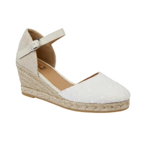 White Wedge Heel Shoes Size 8 Womens Espadrilles Platform Wedding Bridal Ladies - Picture 1 of 16