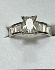 Sterling Silver Ring w/ Emerald Cut CZ - Picture 1 of 5