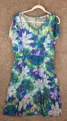 Isaac Mizrahi Live! Vestido Floral Mujer 14 Azul Púrpura Corto Hombro Frío Línea A Foto 1 de 4