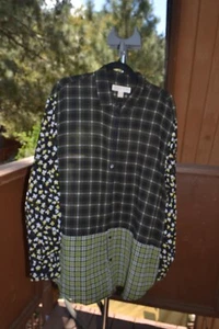 Camisa Michael Kors Abotonada Manga Larga Floral Patrón A Cuadros Transparente Talla XXL - Imagen 1 de 3