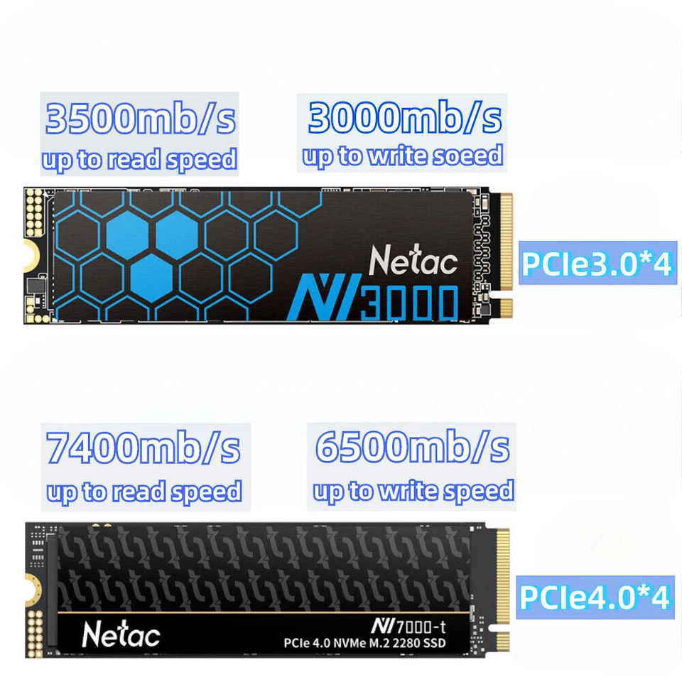 Netac 2TB 1TB 500GB M.2 PCIe Solid State Drive NVMe interne Festplatte SSD lot - Bild 1 von 1
