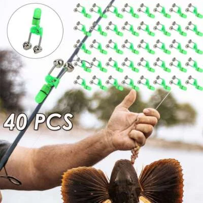 40Pcs LED Night Fishing Bite Bait Alarm 2 Bells Light Rod Tip Clip Alert Ring US