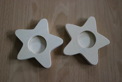 NEU 2 Holzsterne Teelichthalter Holz basteln bemalen Stern Teelicht - Bild 1 von 2