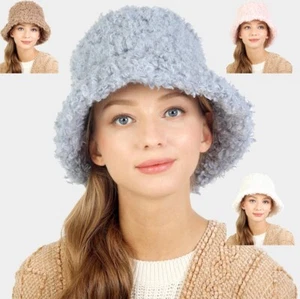 Faux Fur Wide Brim Soft High Quality Warm Lining Winter Bucket Hat - Picture 1 of 4