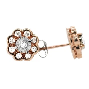 1.00 CT. SI1-G GENUINE DIAMOND FLOWER STUD EARRINGS PUSH BACK 10K ROSE GOLD - Picture 1 of 12