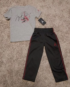 NWT NIKE JORDAN Size 4/4T Athletic Shirt and Joggers Pants Black/Red Outfit Set - Picture 1 of 3