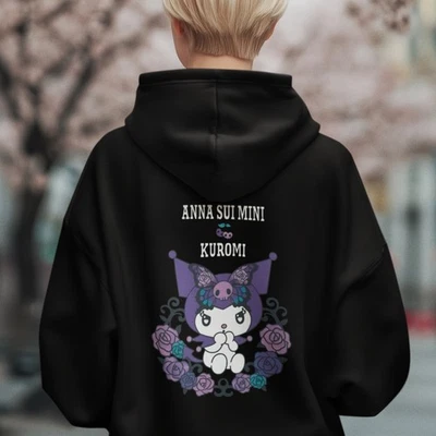 🌹 Mini Sudadera con Capucha Kuromi Anna Sui Estilo Rosa Gótica Lindo Anime Pullover Sudadera Foto 1 de 4