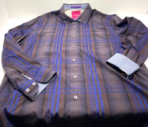 Tommy Bahama langärmliges geknöpftes Hemd Herren Large blau/braun gestreift Flip Manschette - Bild 1 von 12