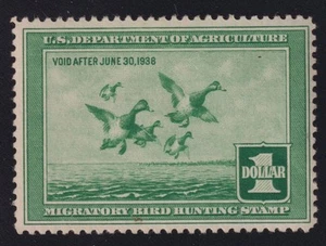 1937 Federal Duck Hunting Stamp Sc RW4 MLH OG Scaup Ducks CV $140 (EF - Picture 1 of 1