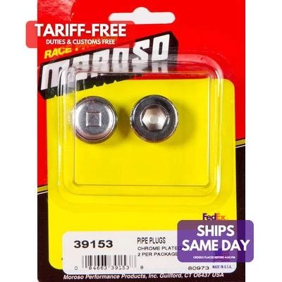 Moroso 39153, 2 Pack Chrome Steel 1/2In. Npt Chrome Pipe Plug 2 Per Package  Foto 1 de 4