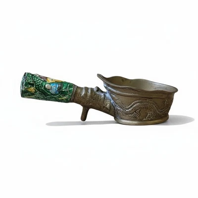 Hierro carbón latón chino vintage - motivo dragón, mango esmalte Champleve Foto 1 de 4