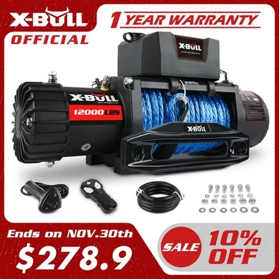 X-BULL 12V 12000LB Synthetic Rope Electric Winch Wireless Remote Jeep Waterproof Foto 1 de 4
