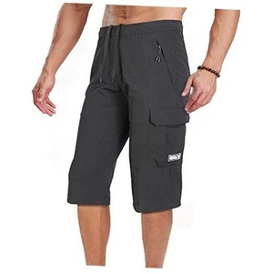 Men's Outdoor Hiking Shorts Quick Dry Stretchy 3/4 Capri Pants XX-Large Black - Picture 1 of 7