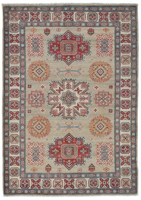 Hand-Knotted Kazak Geometric Modern Design Oriental Carpet Pakistan Rug 4X6 - Image 1 of 4